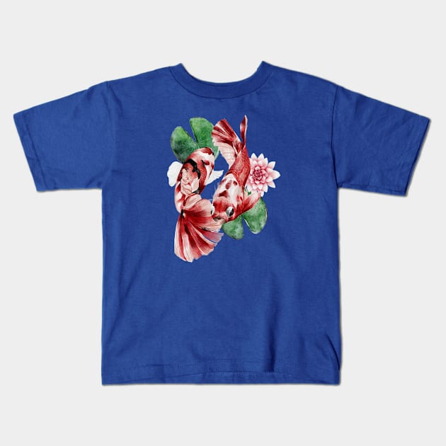 Two Koi Fish with Lotus Flower - Japanese Painting Kids T-Shirt by KOTOdesign